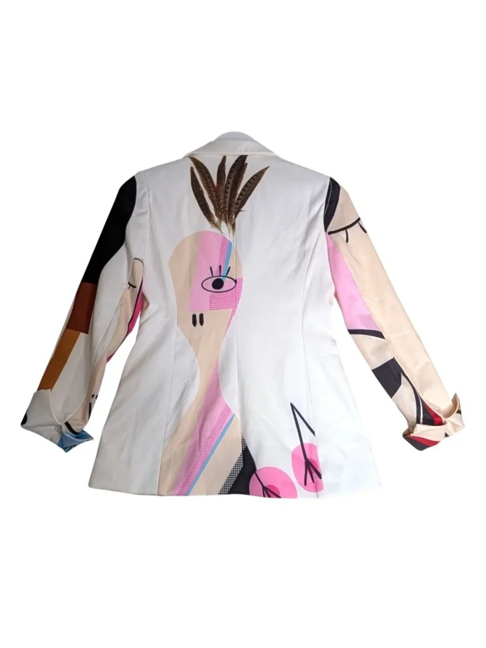 NWT ZCrave Women's Art Gallery Suit Blazer Pop art faces white Sz XS - Picture 3 of 10